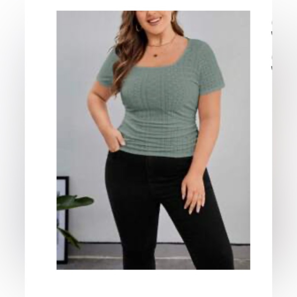 SHEIN Green Boxy Short Sleeve Blouse